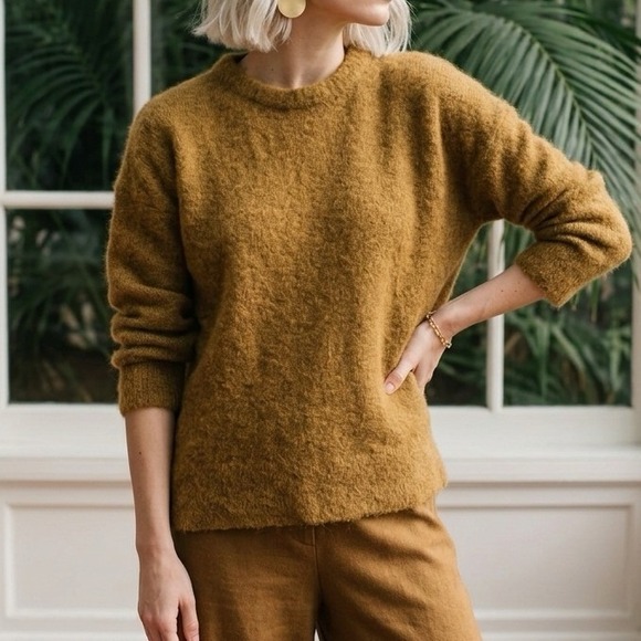 H&M Sweaters - H&M Alpaca Wool Blend Sweater Women Medium Caramel Brown Fuzzy Oversized Minimal